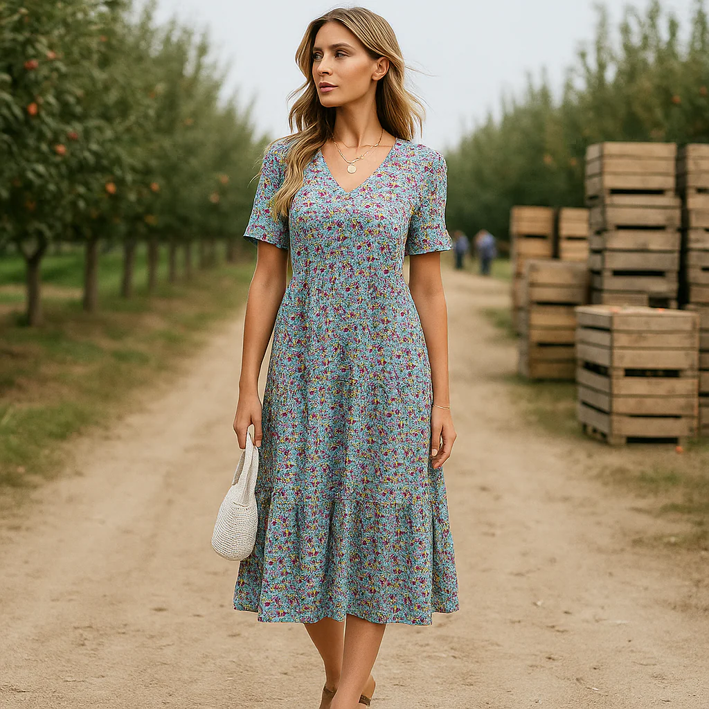 Emery - Robe de soirée midi élégante - motif floral - manches longues - Image 3