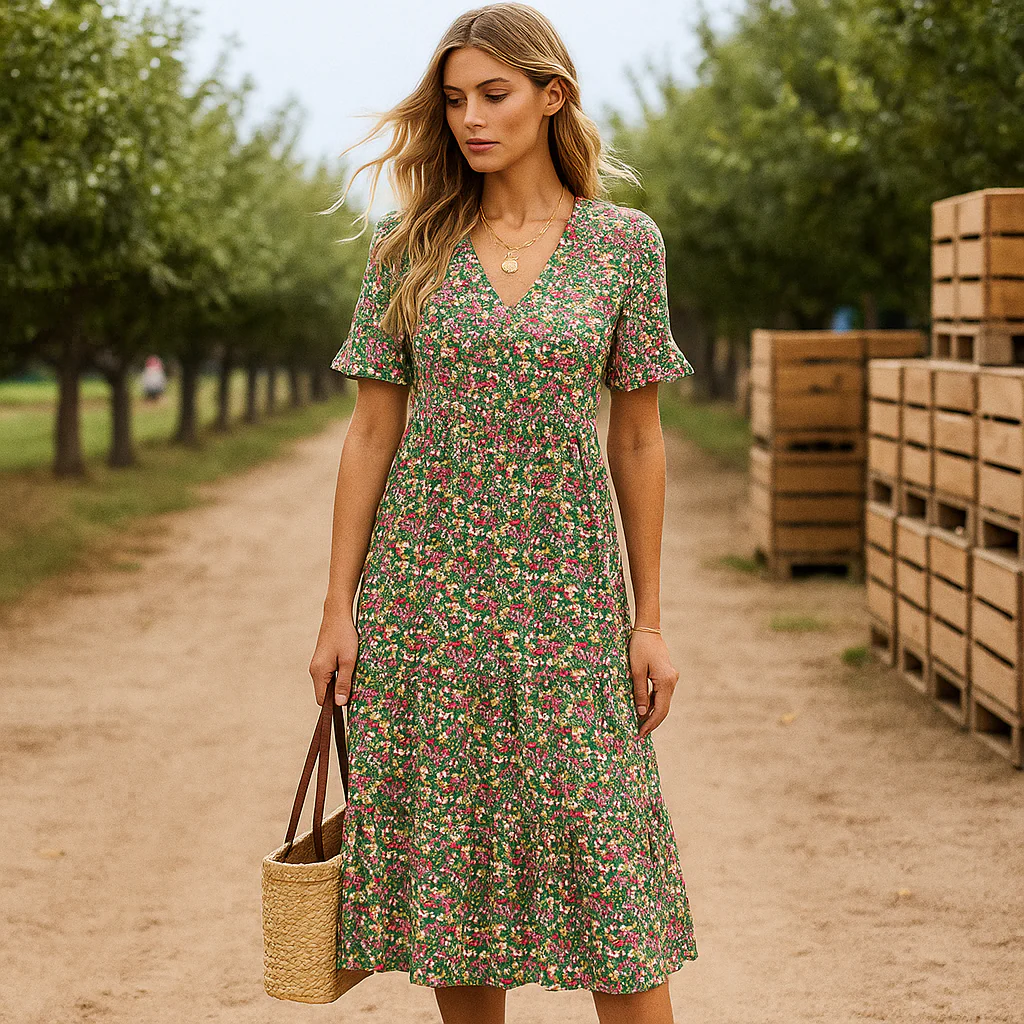 Emery - Robe de soirée midi élégante - motif floral - manches longues - Image 4