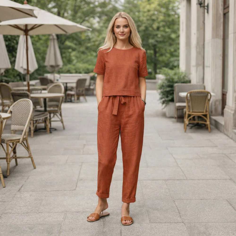 Ensemble en Lin pour Femmes | Blouse Confortable & Pantalon - Image 2