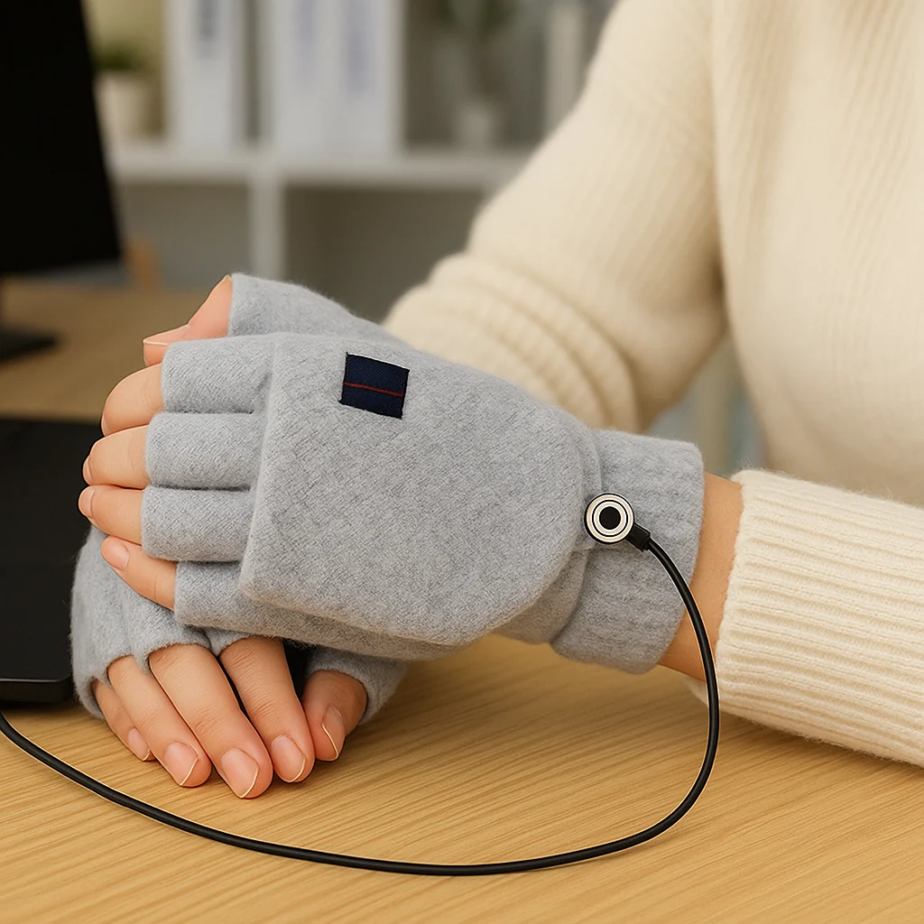 Gants Chauffants USB Tricot – Sans Doigts & Confort Hiver - Image 3