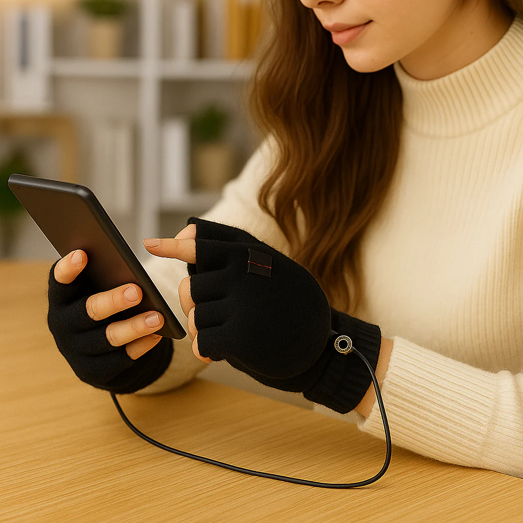 Gants Chauffants USB Tricot – Sans Doigts & Confort Hiver - Image 4