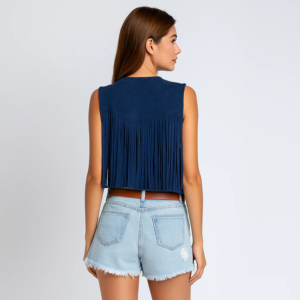 Gilet Optimiste - Franges - Détail de Bouton - Confort Élégant - Image 6