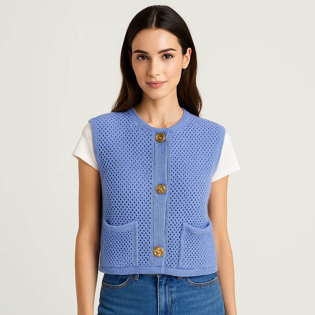 Gilet Tricoté au Crochet - Boutons en Patch - Confort Élégant - Image 5