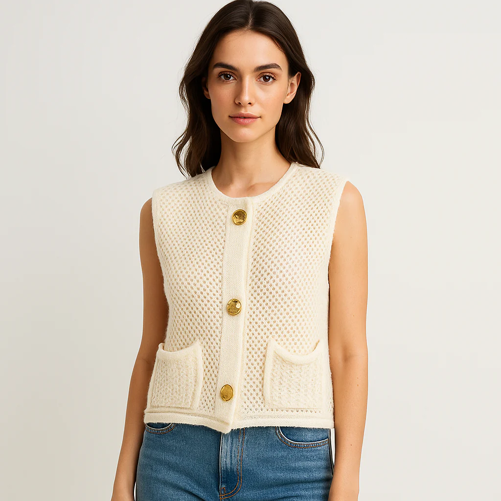 Gilet Tricoté au Crochet - Boutons en Patch - Confort Élégant - Image 6