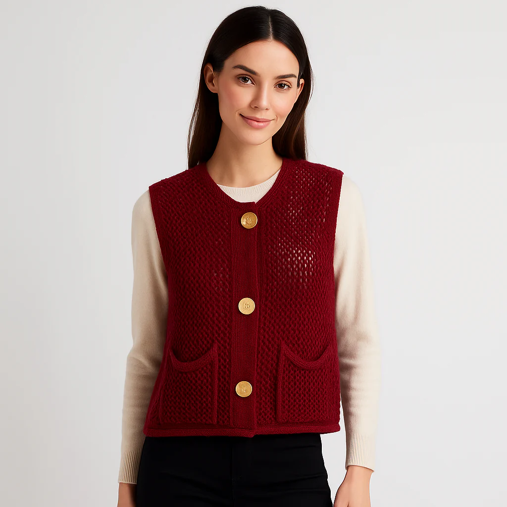 Gilet Tricoté au Crochet - Boutons en Patch - Confort Élégant - Image 7