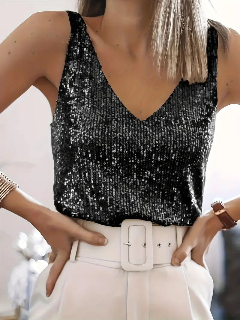 HAWA | Top Paillettes Col V - Éclat - Élégance - Confort - Image 3