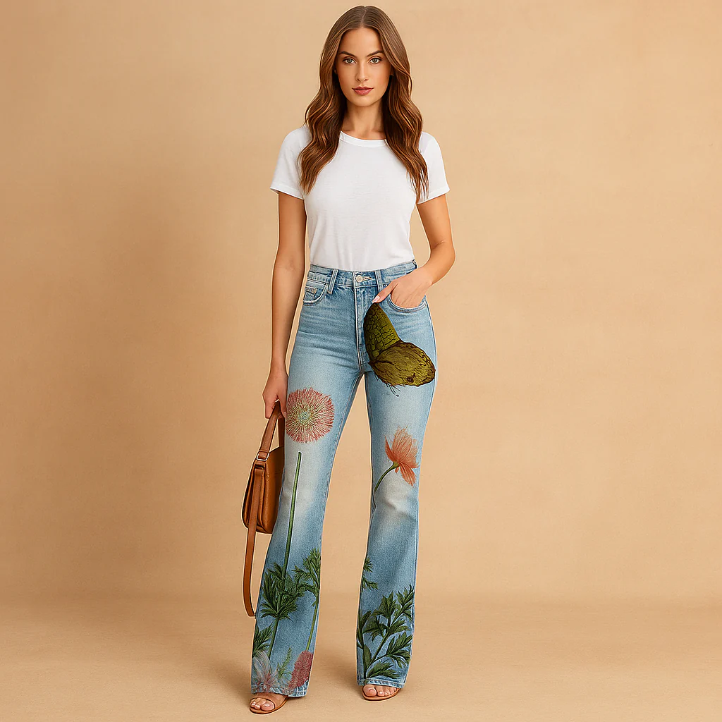 Jean en denim régulier à poches fleuries pour femme - Confort & Style - Image 3