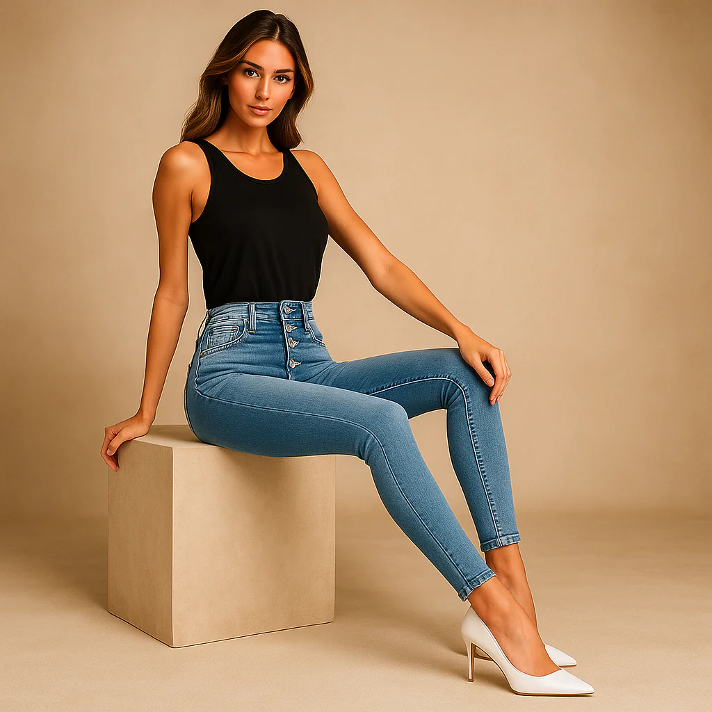 Jeans Skinny Femme - Taille Haute - Denim Élastique - Longueur Cheville - Image 3