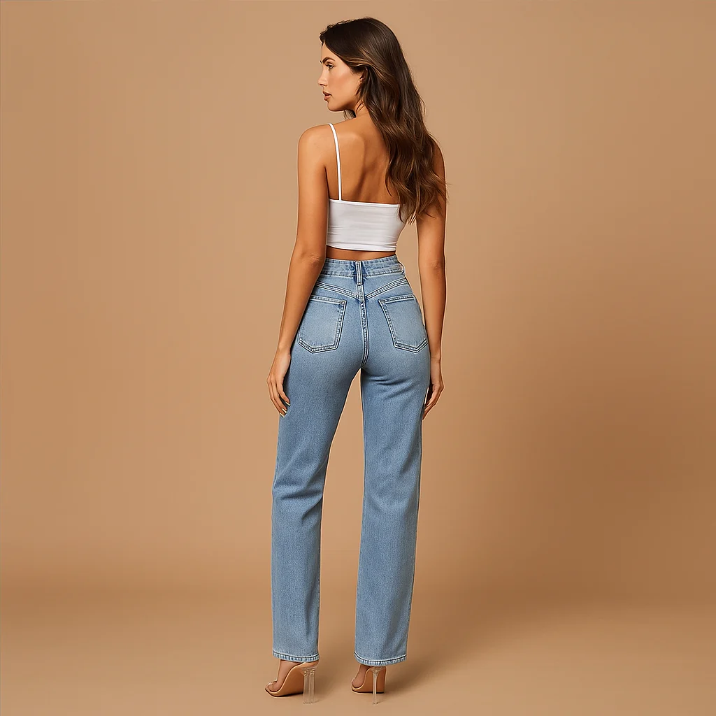 Jeans Wide-Leg pour Femmes - Taille Haute - Coupe Décontractée - Design à Cinq Poches - Image 3