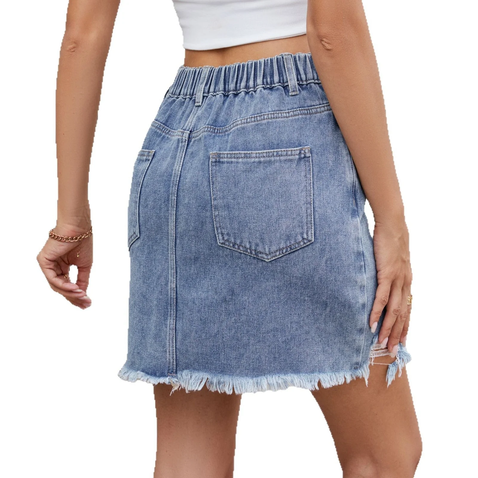 Jupe en jean pour femmes au design Destroyed tendance avec des détails d'ourlet effilochés - Image 5