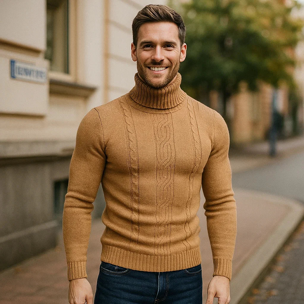 Lucian - Pull en coton à col montant - Motif tressé - Confort et style - Image 2