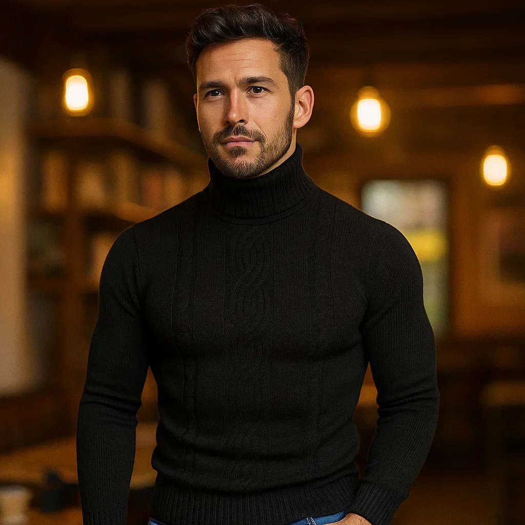 Lucian - Pull en coton à col montant - Motif tressé - Confort et style - Image 4