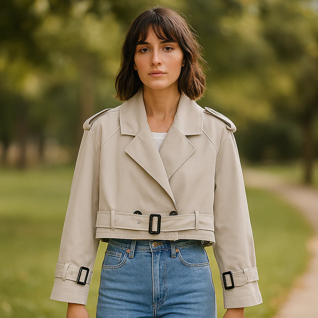 Manteau Court pour Femmes - Silhouette Boxy - Double Boutonnage - Manches à Ceinture - Image 2