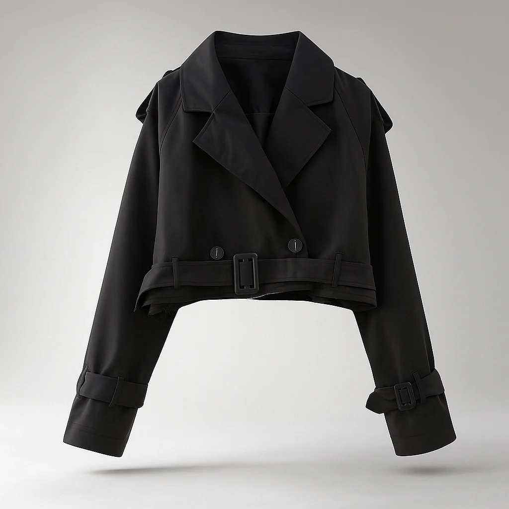 Manteau Court pour Femmes - Silhouette Boxy - Double Boutonnage - Manches à Ceinture - Image 4