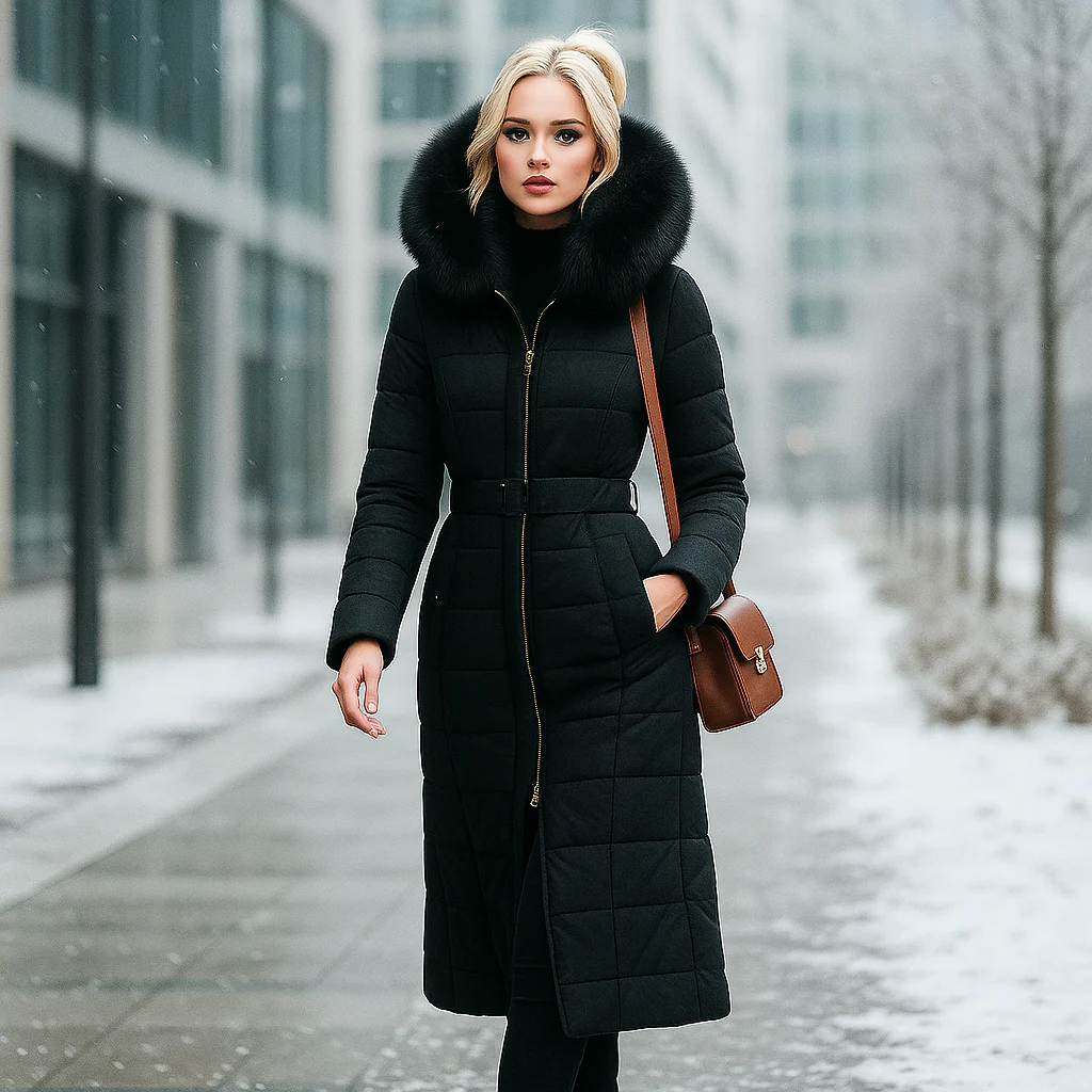 Manteau d’Hiver Élégant – Capuche en Fourrure Chaude et Confort Absolu - Image 2