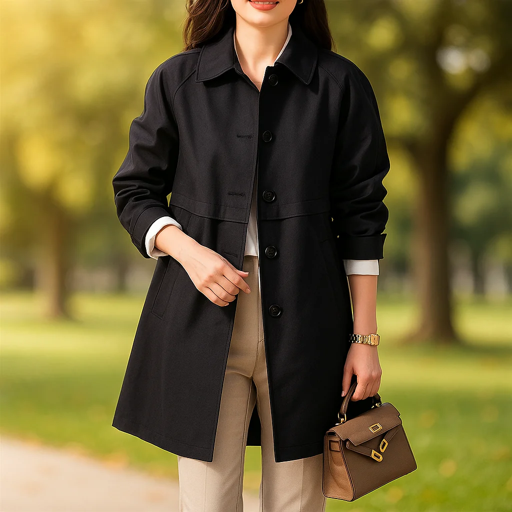 Manteau Trench Femme – Coupe Sur Mesure – Col Classique – Longueur Mi-Cuisse - Image 3