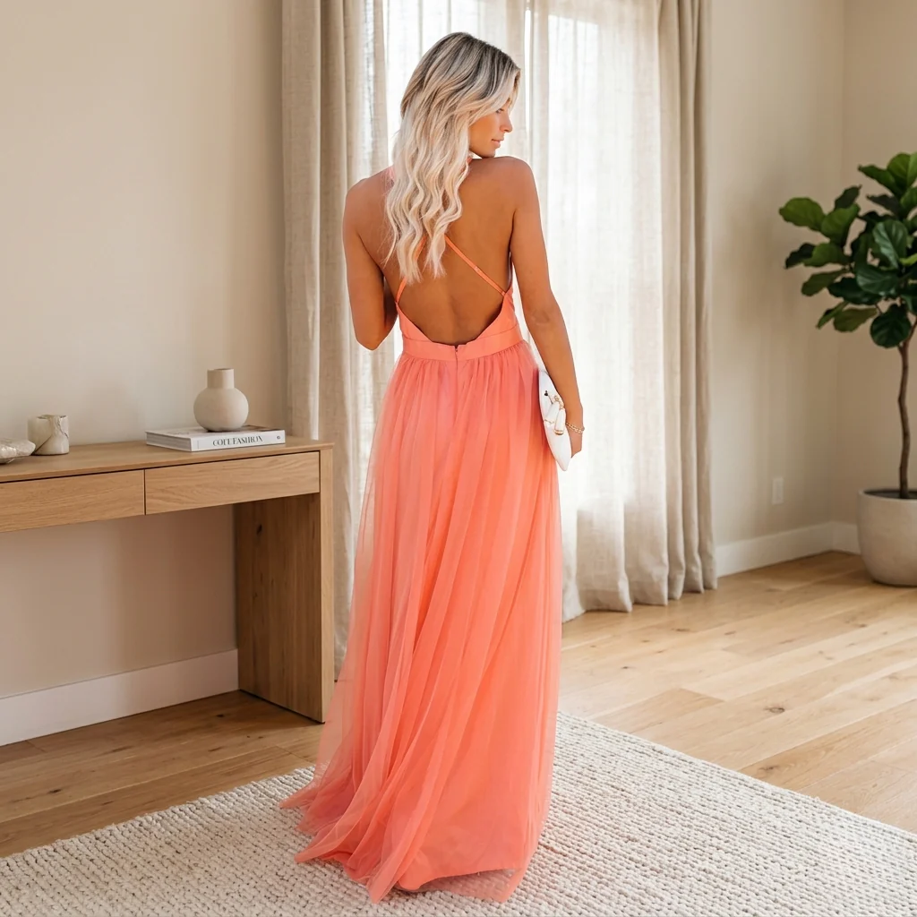 Robe Cocktail Orange à Bretelles Matrona pour Femme | Élégante et Stylée - Image 4