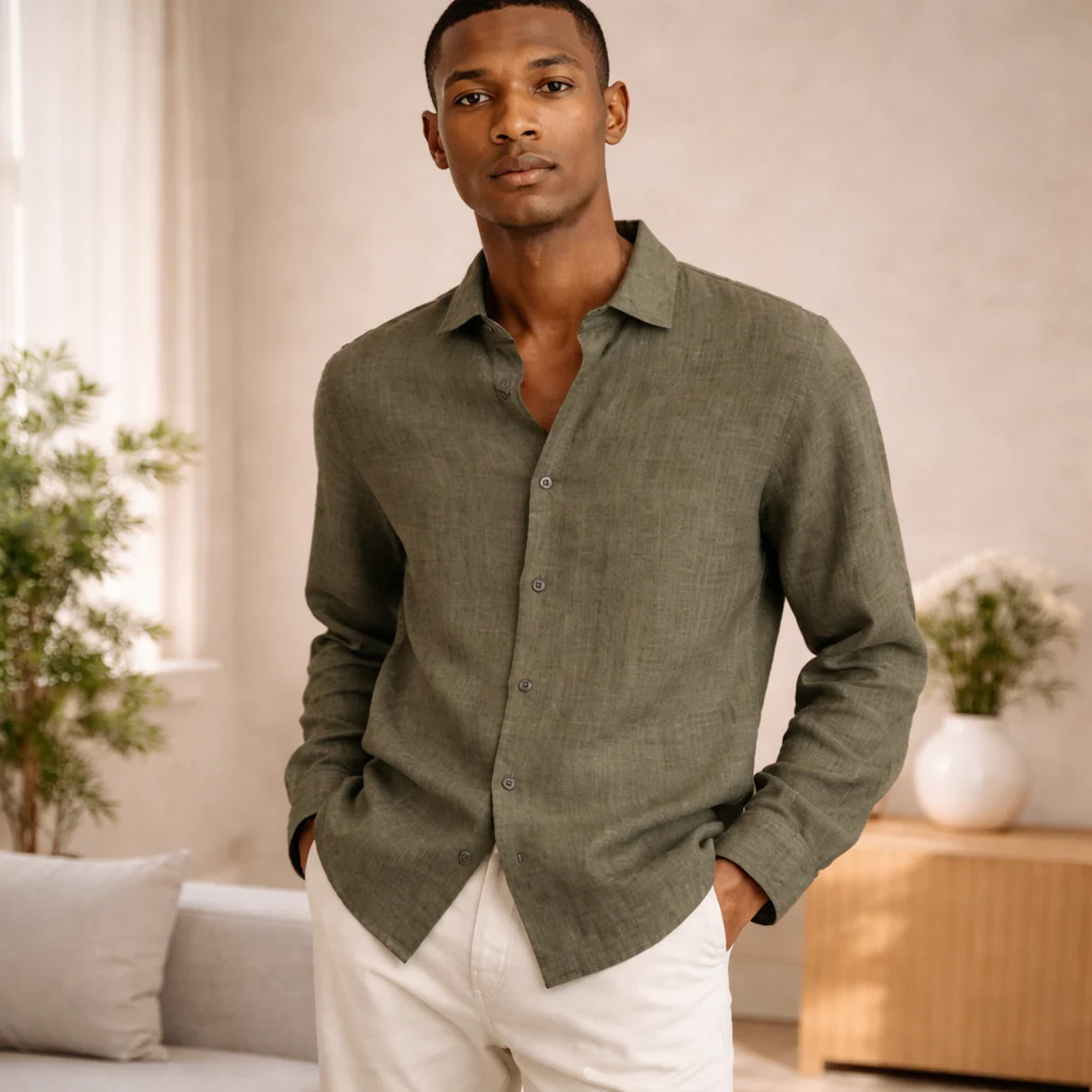 Chemise lin homme | Respirante, manches longues - Image 16