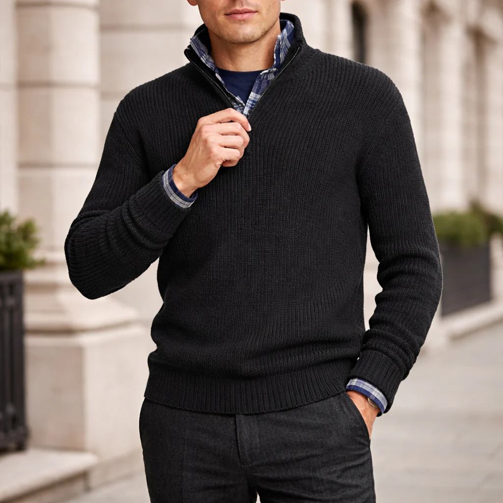 Pull Homme | Fermeture Éclair | Tricot d'Hiver - Image 3
