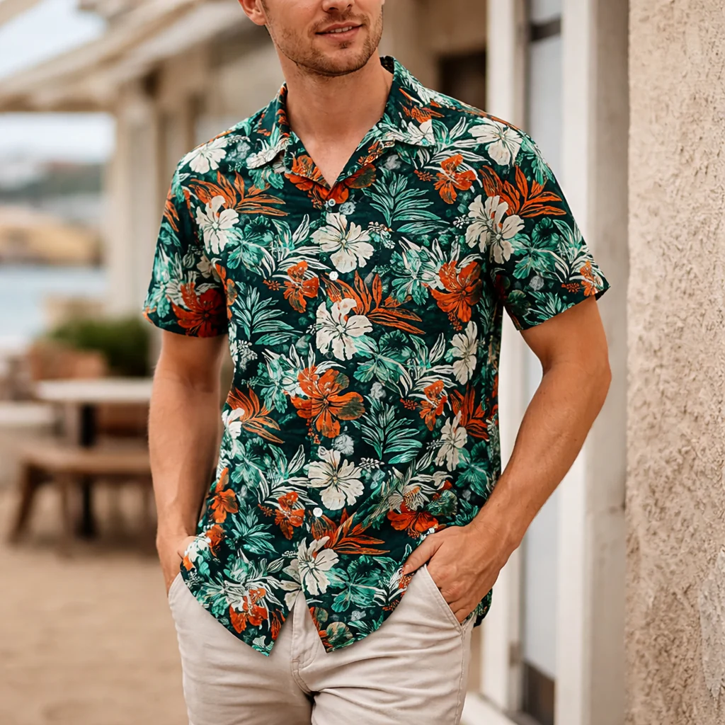 Chemise Été Homme | Imprimé Tropical, Manches Courtes