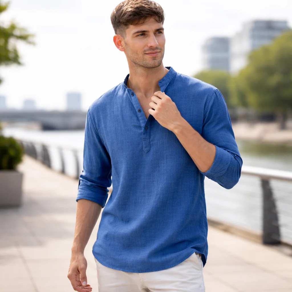 Chemise Henley Homme | Lin Léger Été Casual - Image 2
