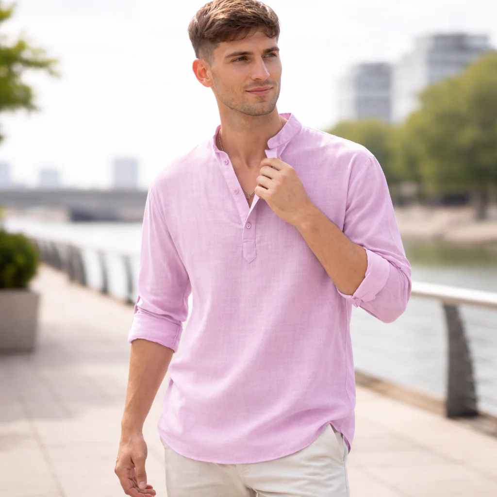 Chemise Henley Homme | Lin Léger Été Casual - Image 3