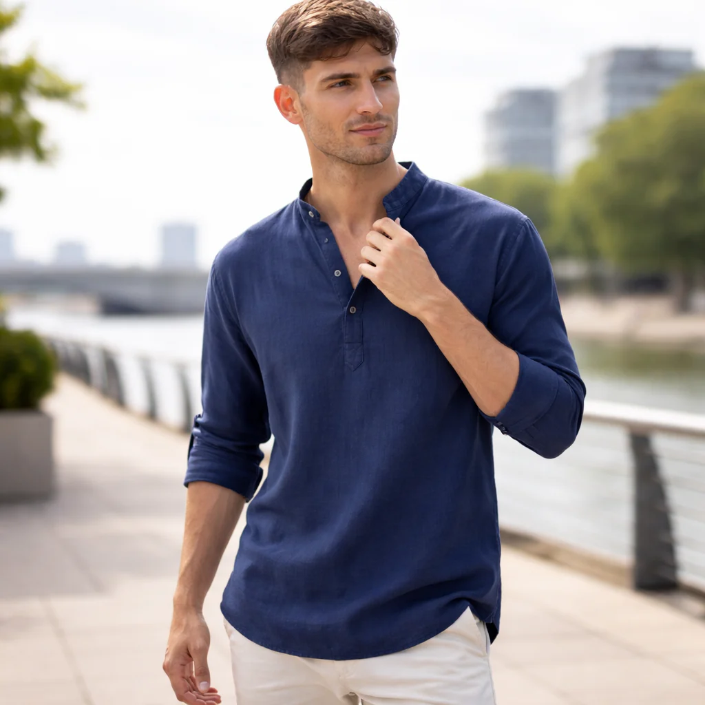 Chemise Henley Homme | Lin Léger Été Casual - Image 4