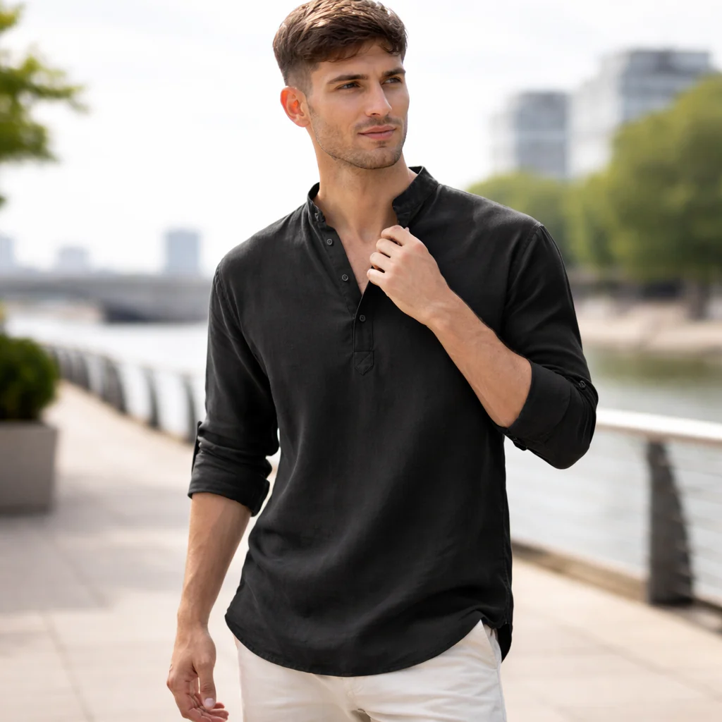 Chemise Henley Homme | Lin Léger Été Casual - Image 5