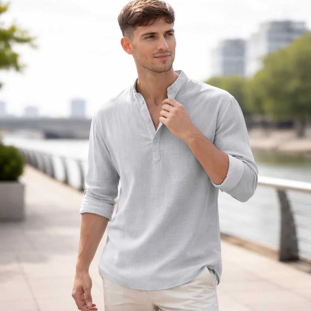 Chemise Henley Homme | Lin Léger Été Casual - Image 6
