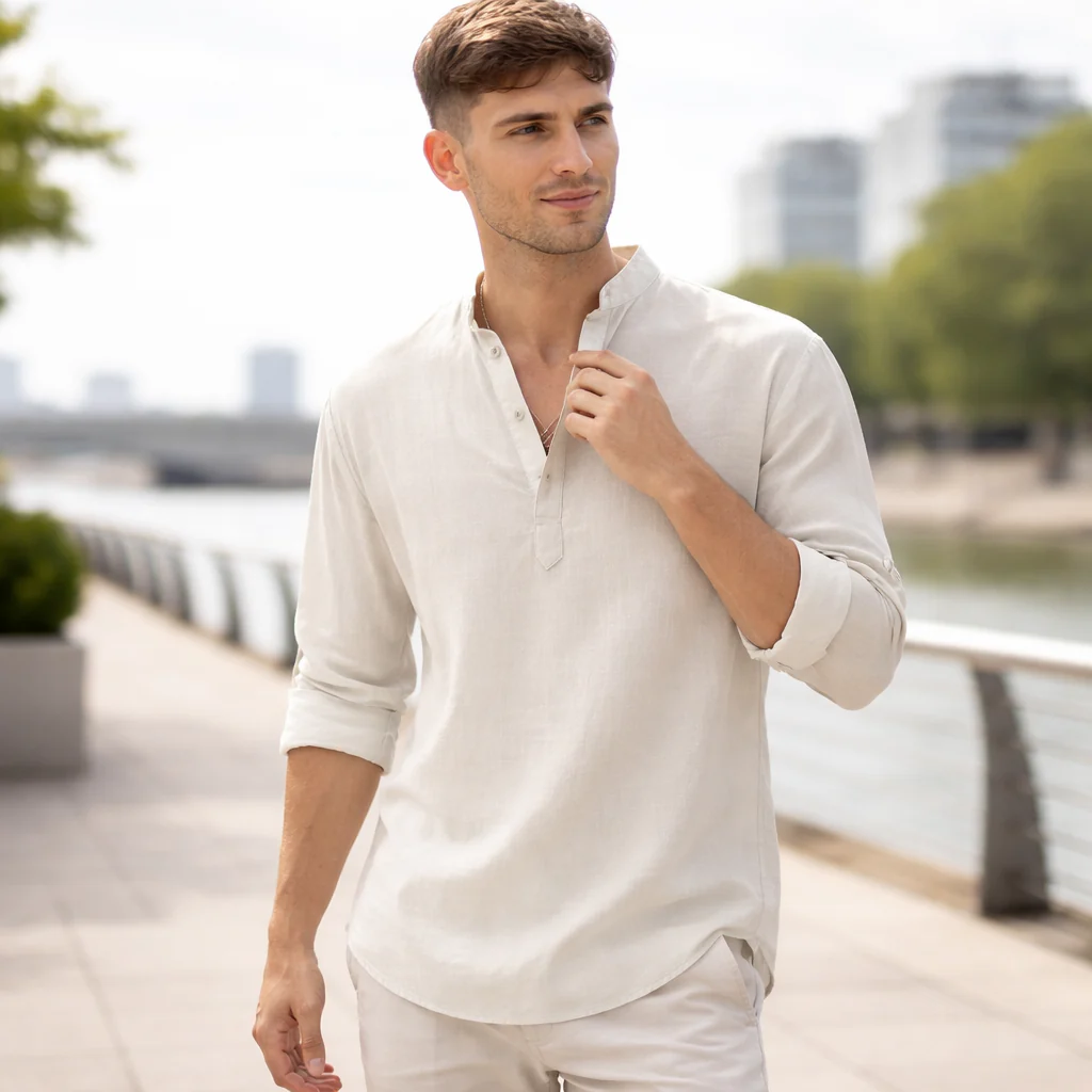 Chemise Henley Homme | Lin Léger Été Casual - Image 7