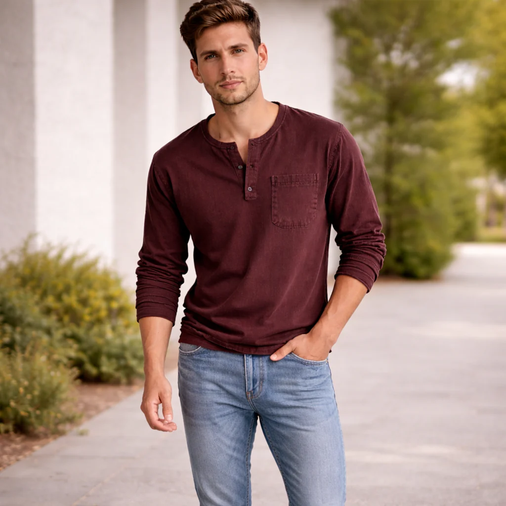 Chemise Henley Homme | Manches Longues Coton | Style Décontracté - Image 10