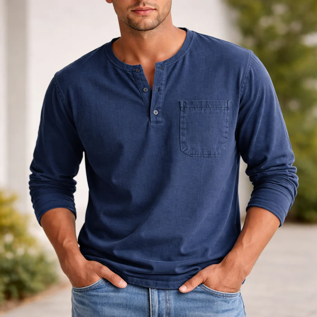 Chemise Henley Homme | Manches Longues Coton | Style Décontracté - Image 3