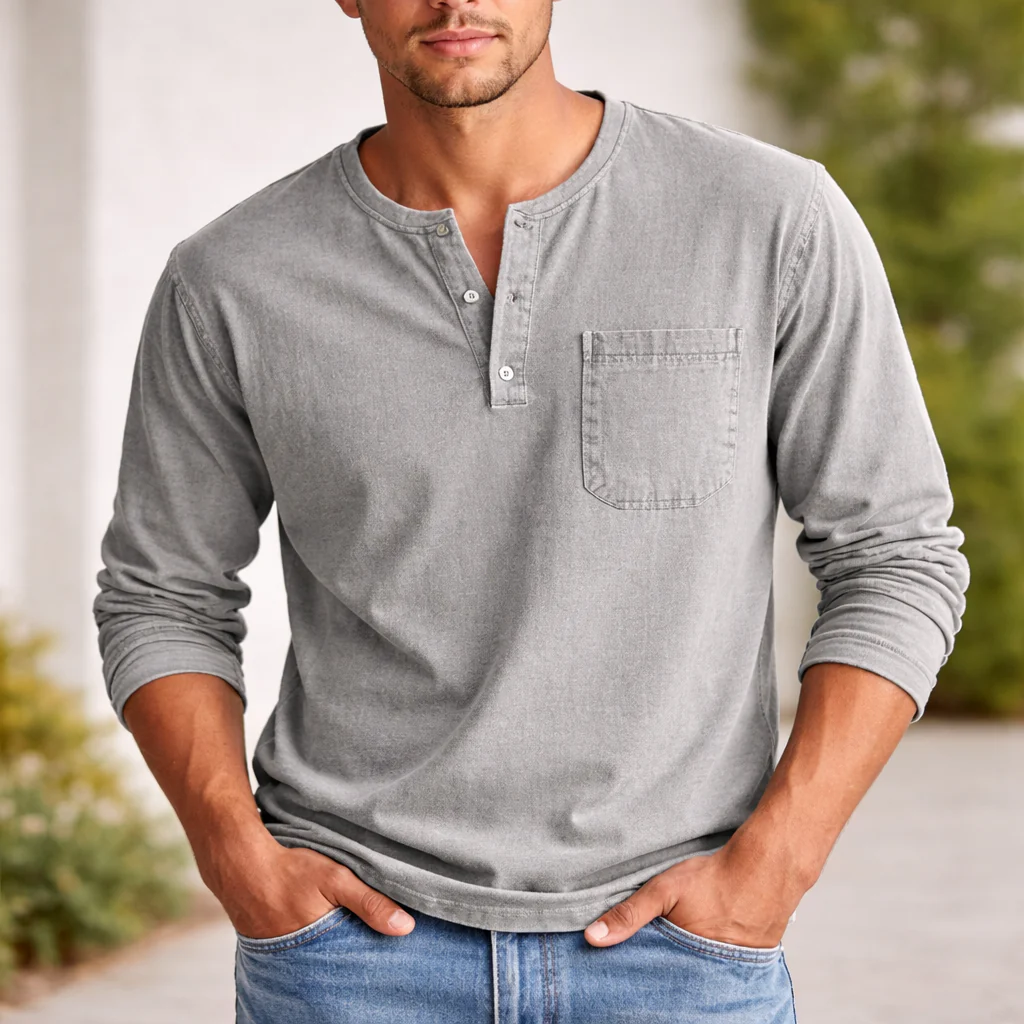 Chemise Henley Homme | Manches Longues Coton | Style Décontracté - Image 4