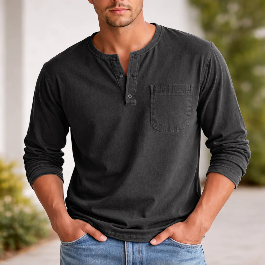Chemise Henley Homme | Manches Longues Coton | Style Décontracté - Image 5