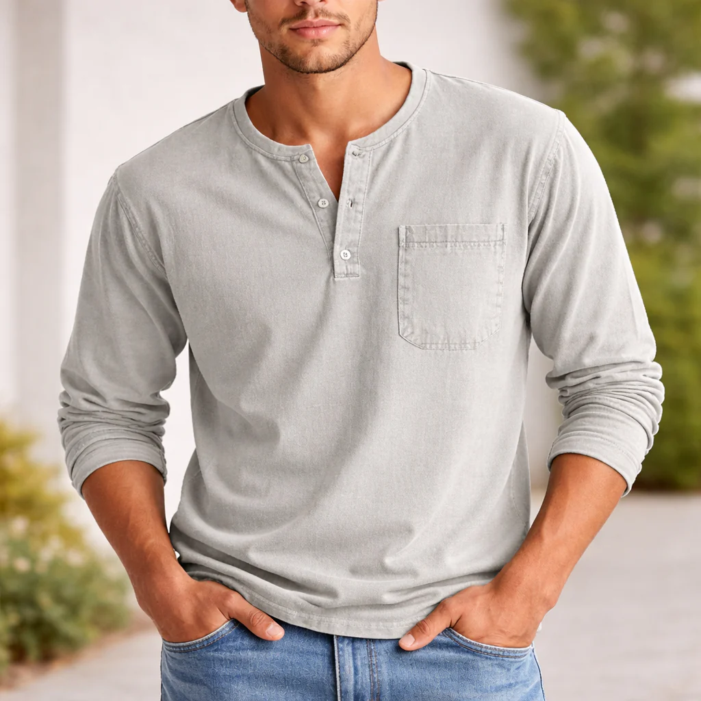 Chemise Henley Homme | Manches Longues Coton | Style Décontracté - Image 6