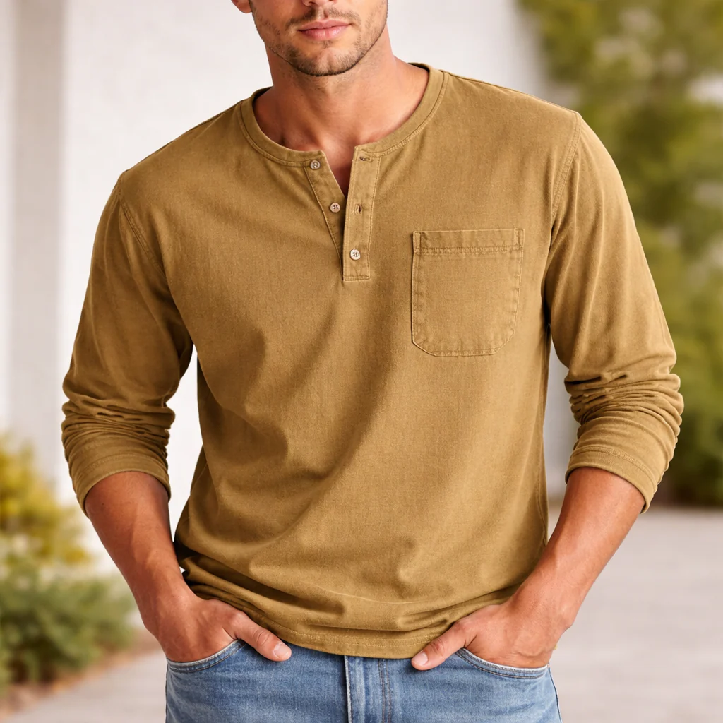 Chemise Henley Homme | Manches Longues Coton | Style Décontracté - Image 7