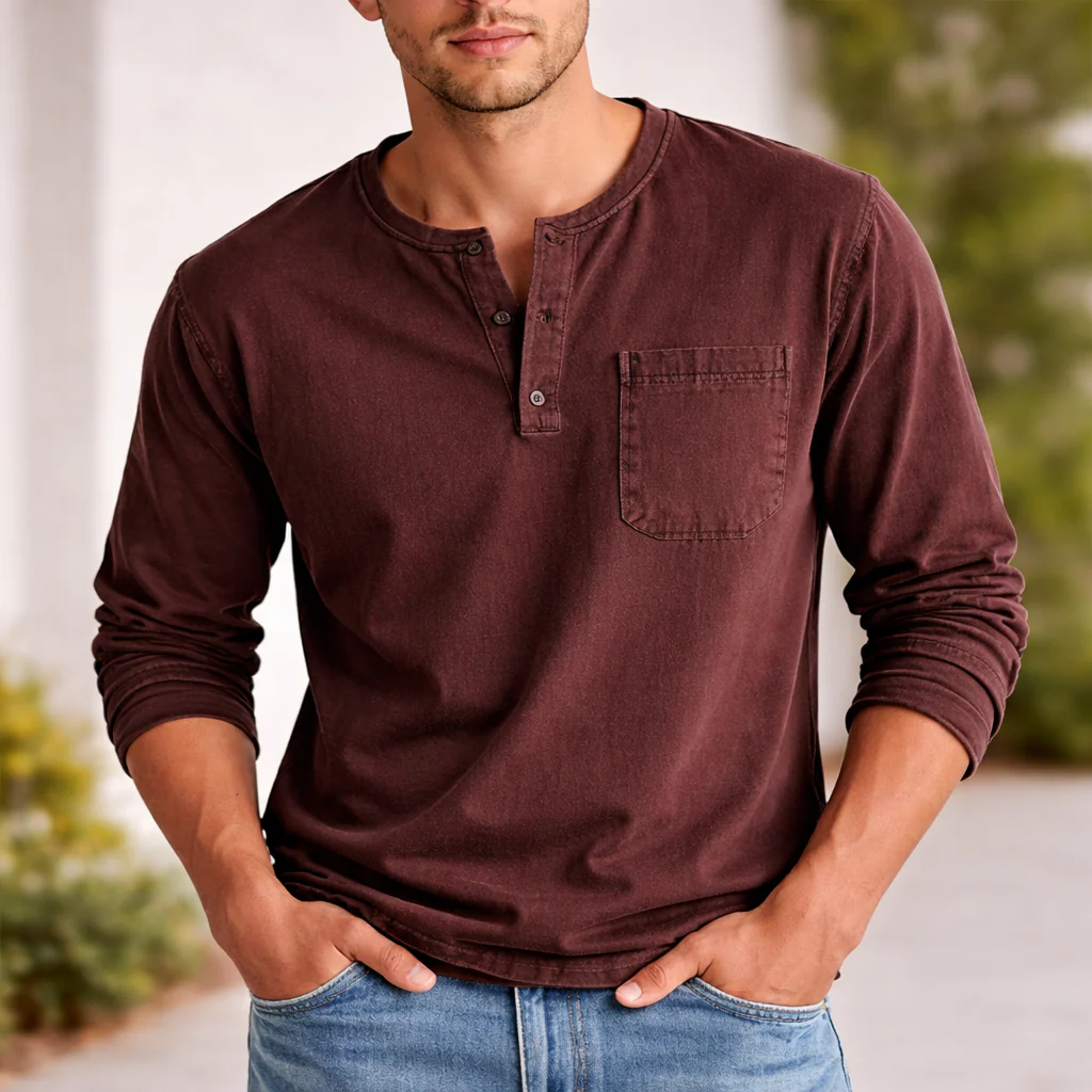 Chemise Henley Homme | Manches Longues Coton | Style Décontracté - Image 9