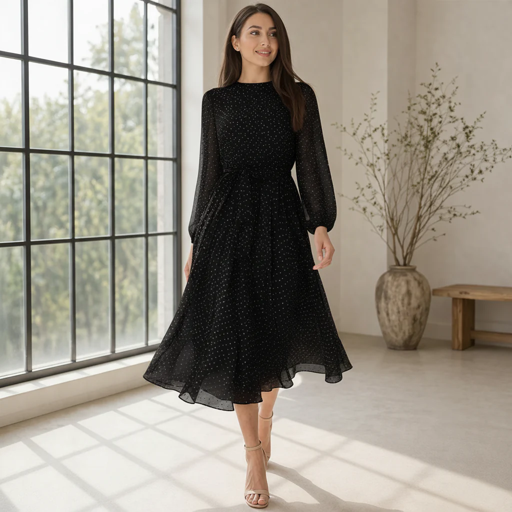 Robe Midi | Pois Femme | Style Élégant et Fluide - Image 2