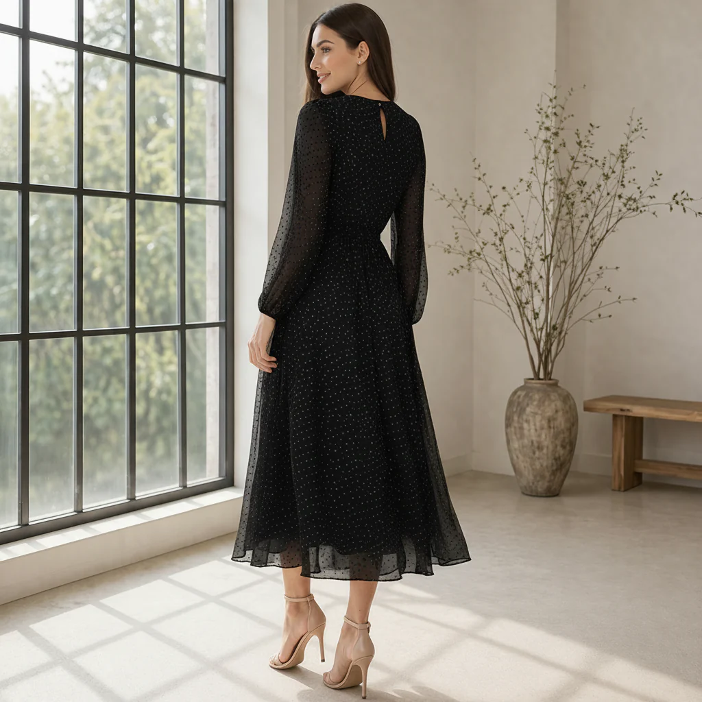 Robe Midi | Pois Femme | Style Élégant et Fluide - Image 3
