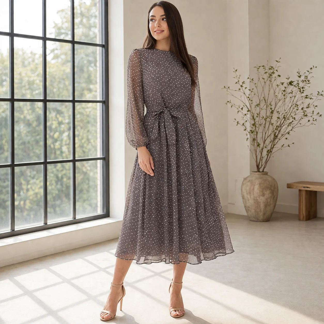 Robe Midi | Pois Femme | Style Élégant et Fluide - Image 4