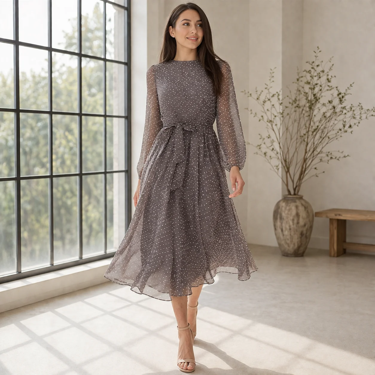 Robe Midi | Pois Femme | Style Élégant et Fluide - Image 5
