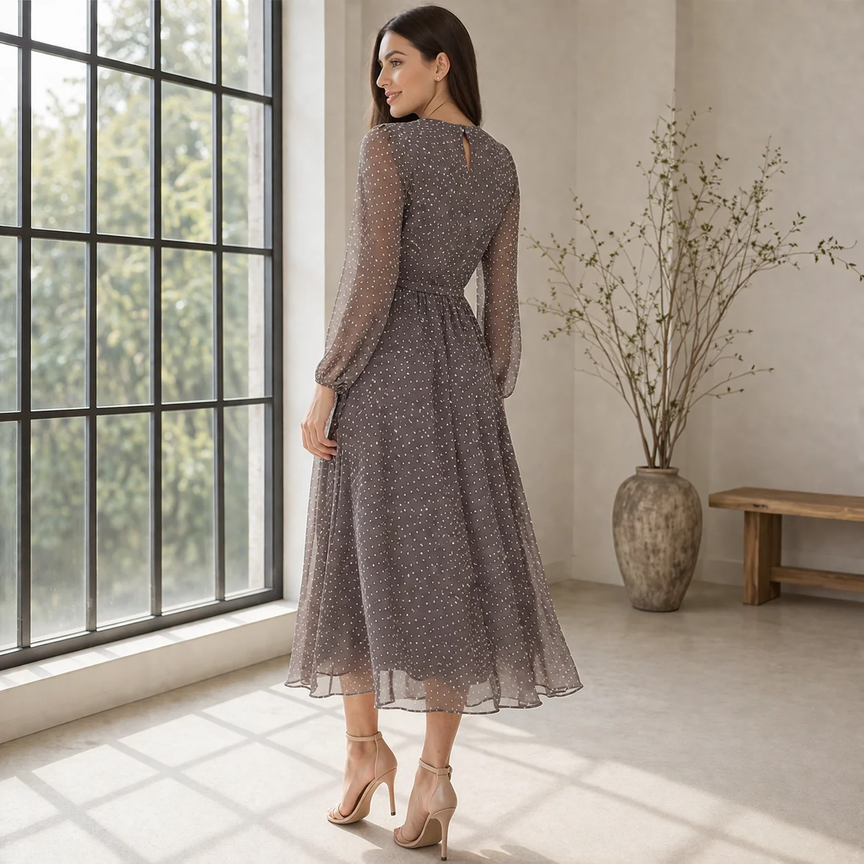 Robe Midi | Pois Femme | Style Élégant et Fluide - Image 6
