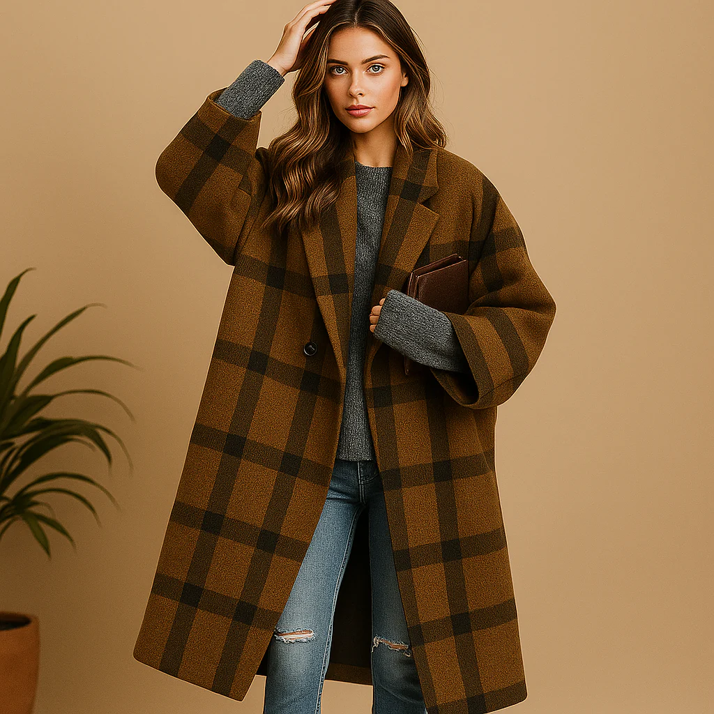 Milla – Manteau long à carreaux chic et élégant - Image 7