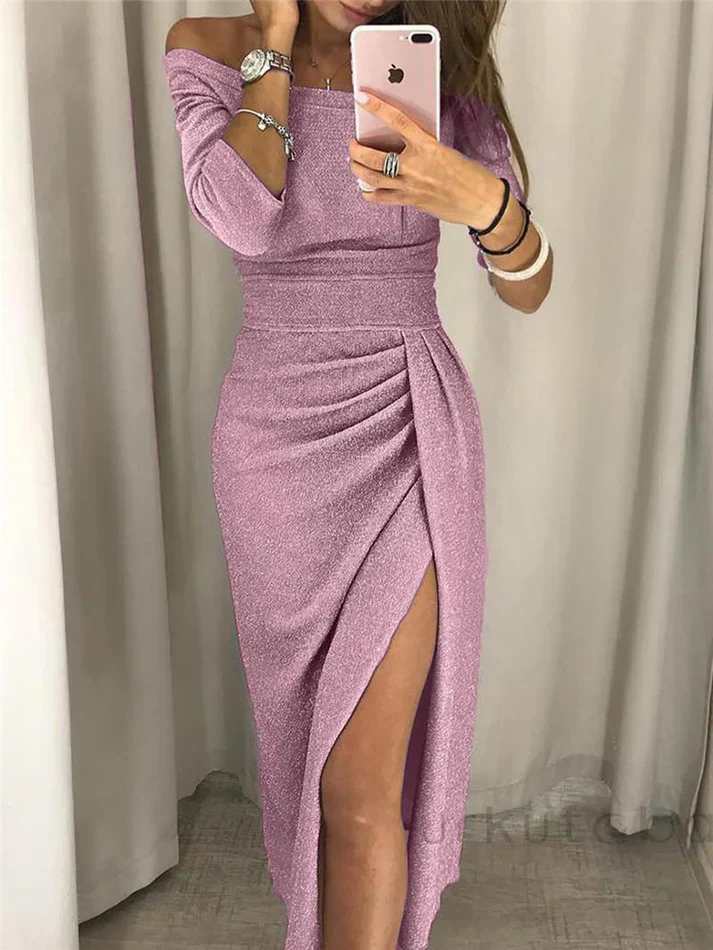 Nola - Robe de Soirée Pailletée - Off-Shoulder - Fente Longue - Image 8