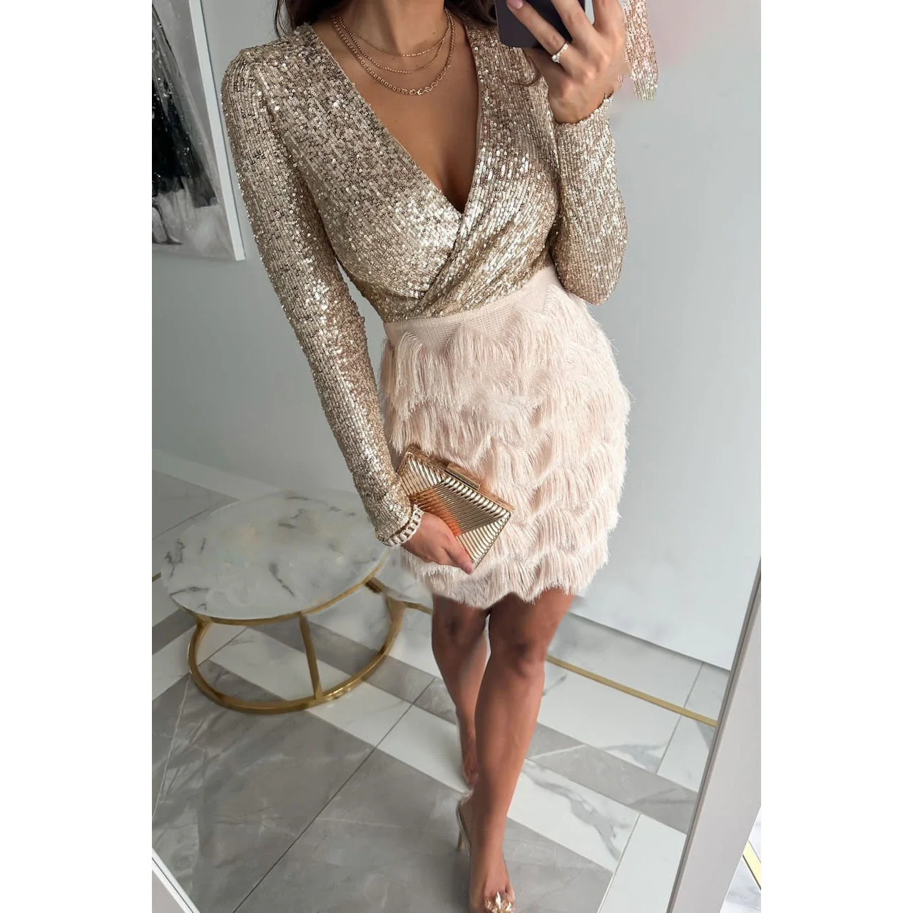 Olivia - Mini robe de soirée pailletée - Franges - Élégante - Image 7
