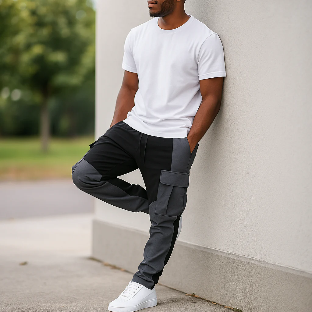 Pantalons Cargo Homme – Coupe Lâche – Jambes Effilées – Patchwork Utilitaire - Image 3