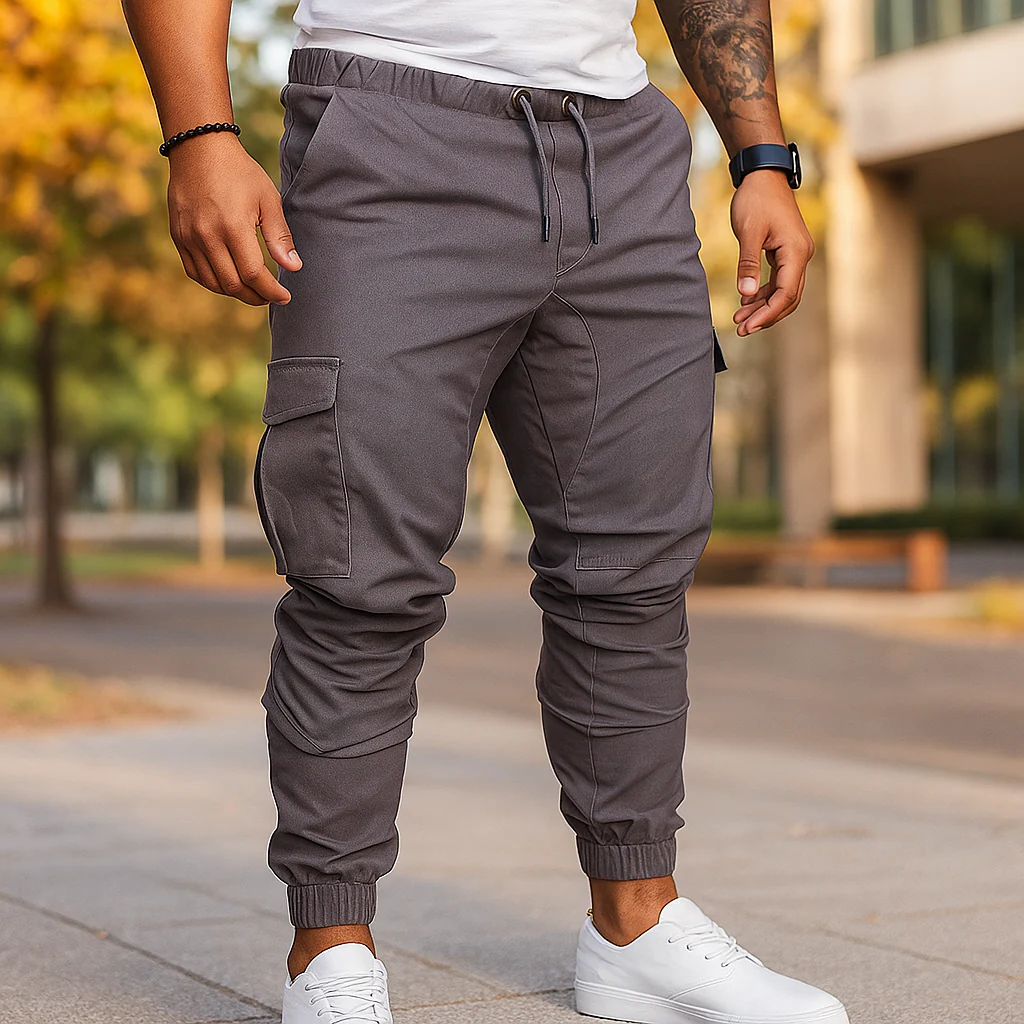 Pantalons Cargo pour Homme - Taille Élastique - Coupe Tapered - Plusieurs Poches - Image 5