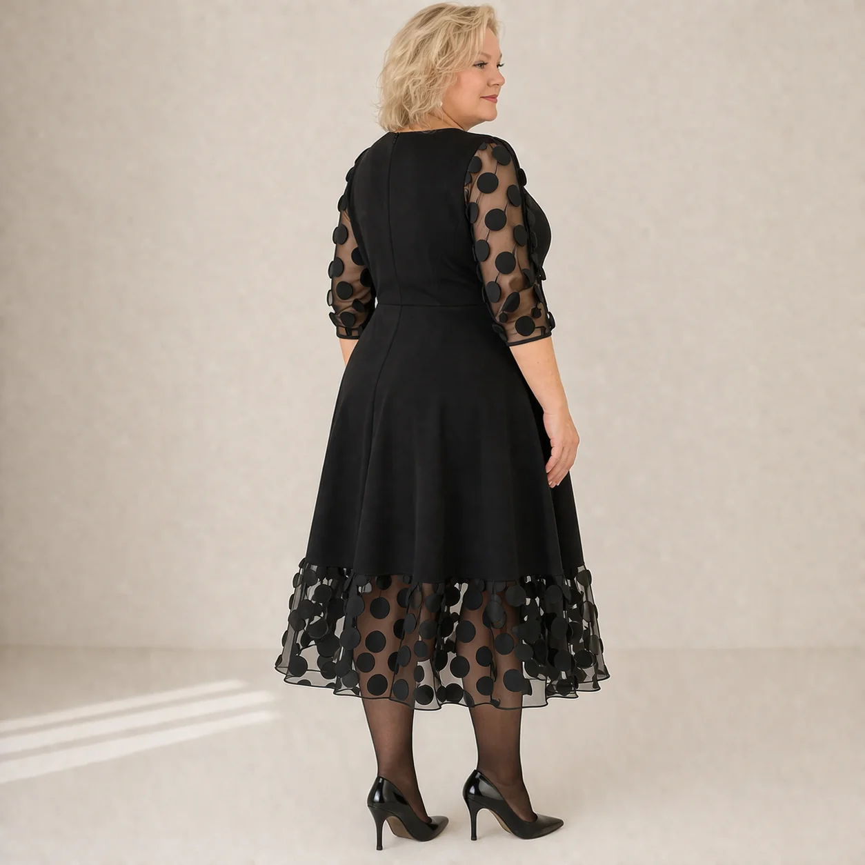 Robe Grande Taille | Robe à Pois Femme, Coupe Évasée | Style Casual Moderne - Image 2