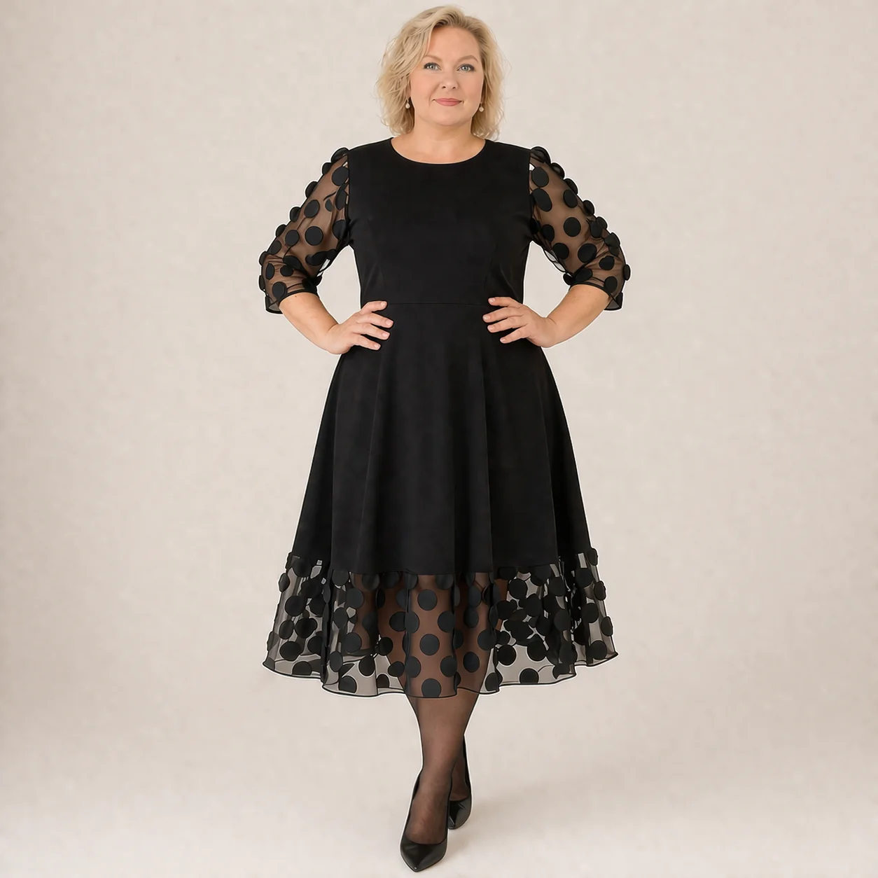 Robe Grande Taille | Robe à Pois Femme, Coupe Évasée | Style Casual Moderne - Image 3