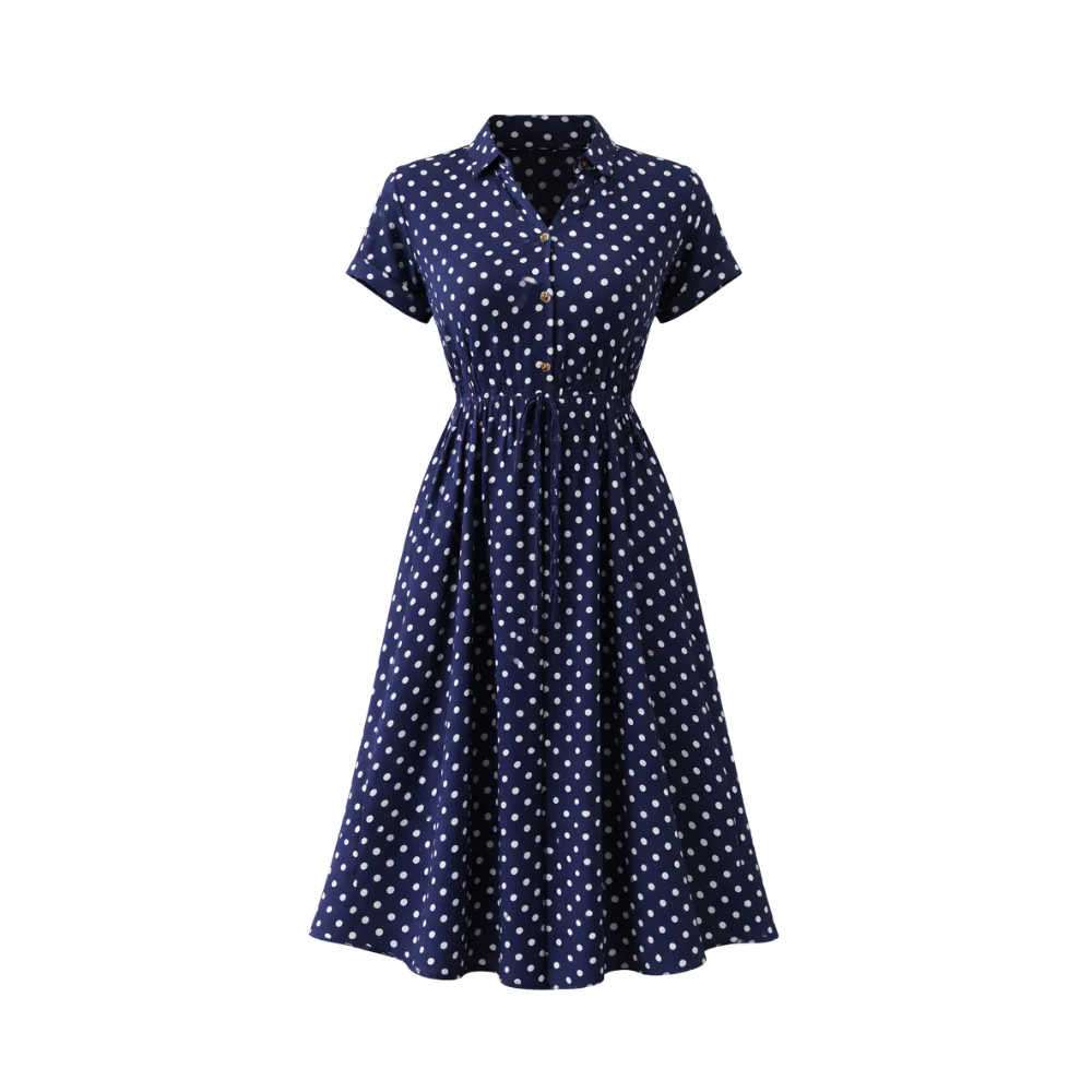 Robe à Pois | Robe Midi Casual avec Dentelle et Boutons - Image 7